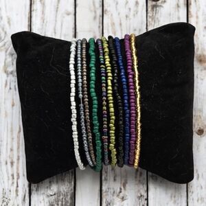 Mardi Gras Seed Bead Bracelets 10-Pack Colorful Glass Stackable Jewelry Set NWT